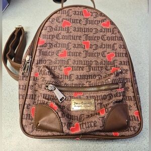 Juicy Couture Brown Backpack with Red Hearts